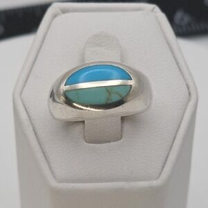 Vintage NF Thailand Ring Turquoise Howlite Inlaid 925 Sterling‎ Silver Size 7